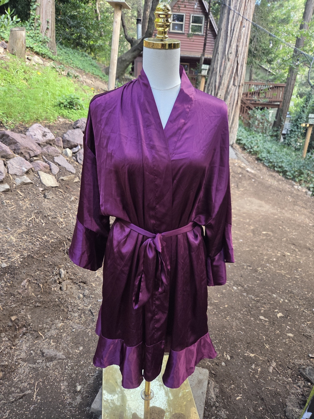 Victorias Secret Womens Silky Purple Plum Satin Robe with Tie Belt